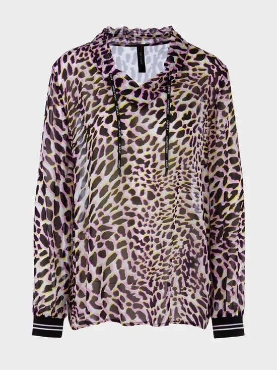 Marc Cain Sport Long-Sleeve Animal Print Drawcord Top in Lavender and Black S - Picture 4 of 14
